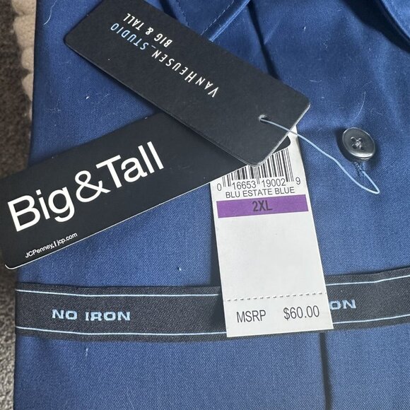 Van Heusen Dress Shirt 2X Large Estate Blue Solid Satin - Picture 3 of 6